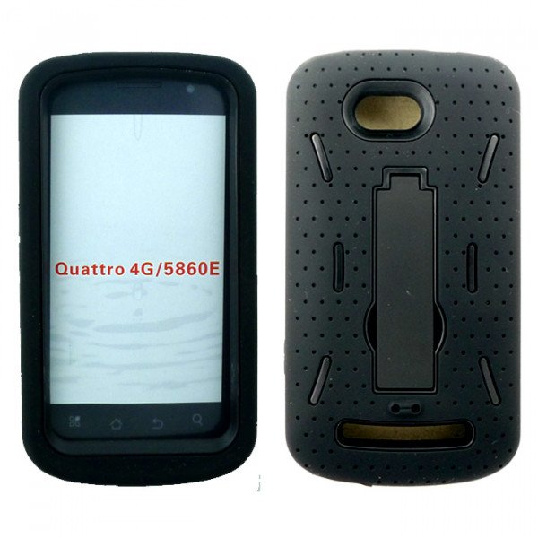 Wholesale Coolpad Quattro 4G / 5860E Armor Hybrid Case with Kickstand (Black-Black)